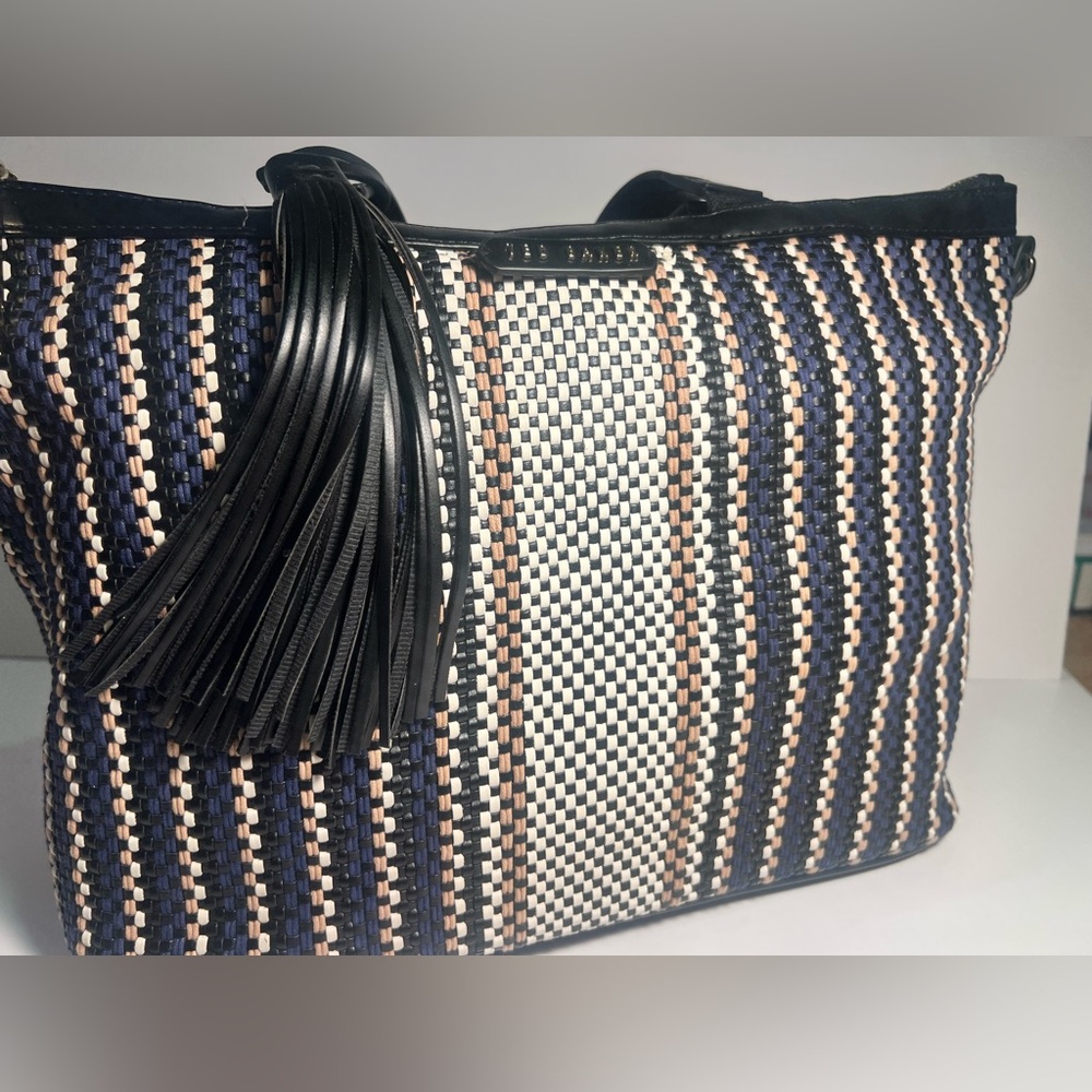 Ted Baker Navy and Cream Woven Tote